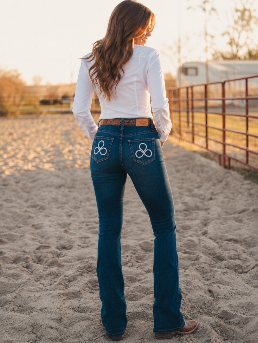 RANCH DRESS'N Fallon Taylor Barrel Pocket Medium Wash Denim bootcut jean S (2-4)